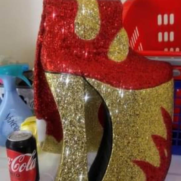 Pleaser red gold glitter platform thigh high boot - Picture 2 of 11